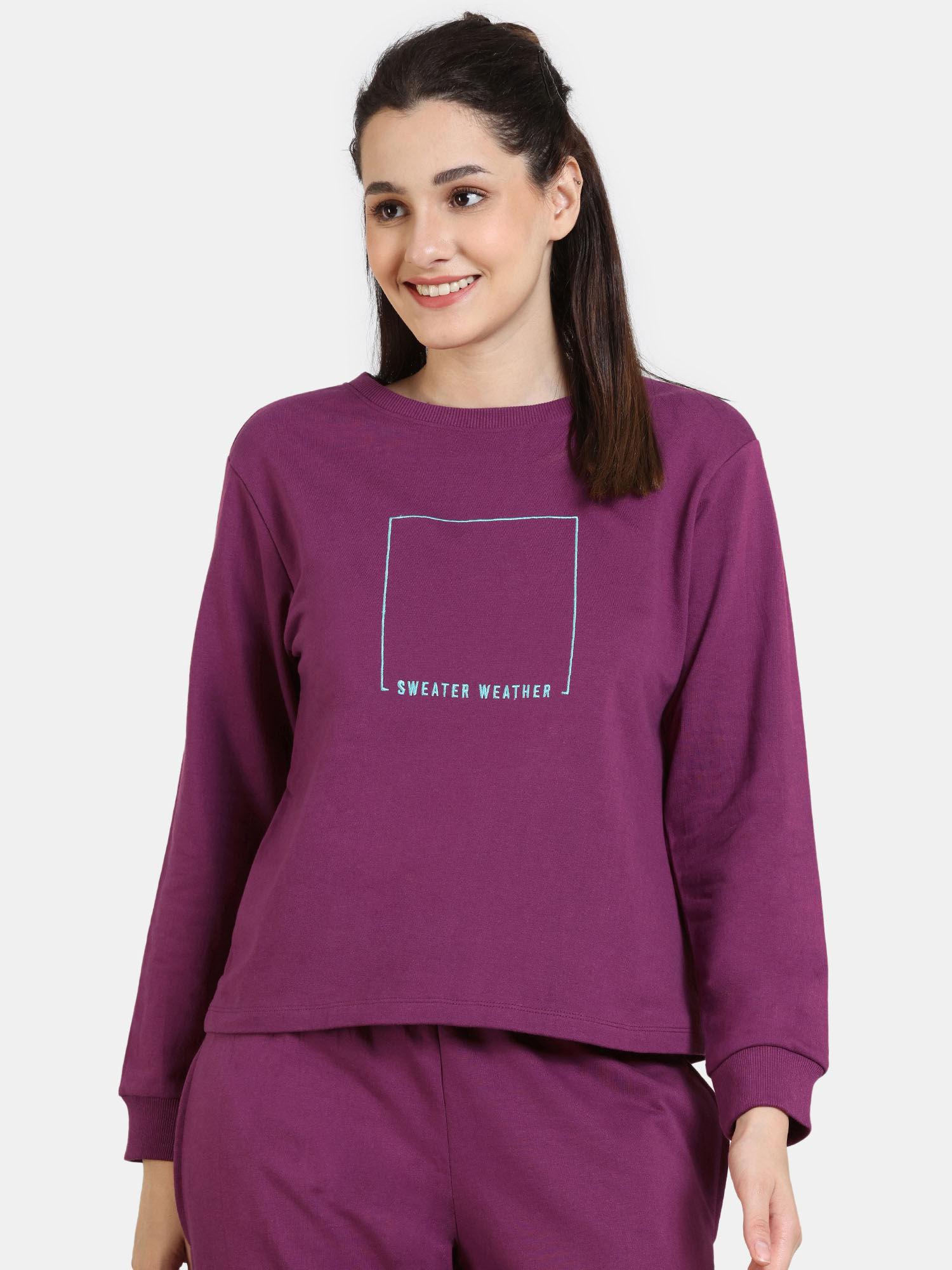 soft terry fabric knit cotton sweatshirt - dark purple