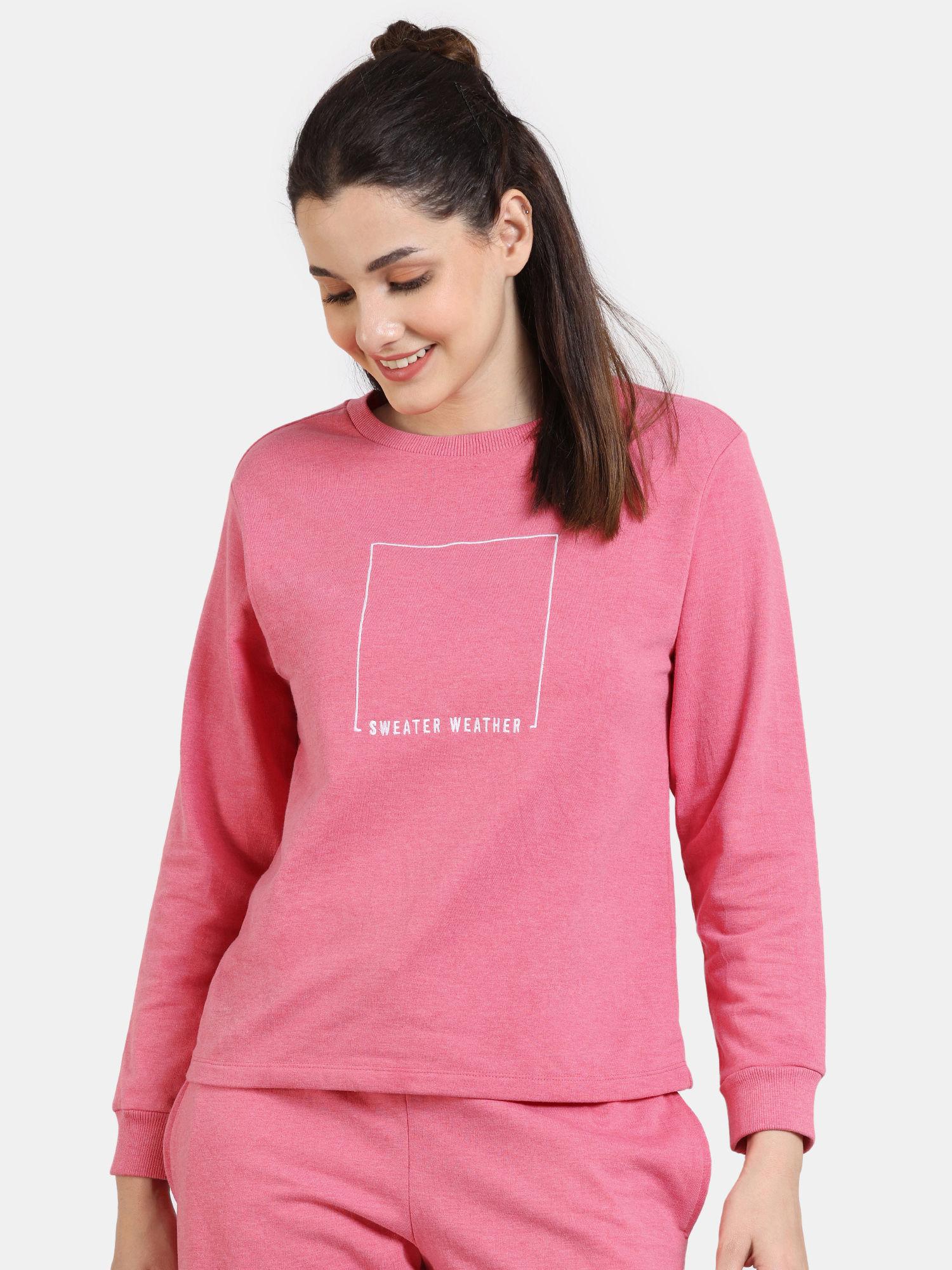 soft terry fabric knit cotton sweatshirt - desert rose