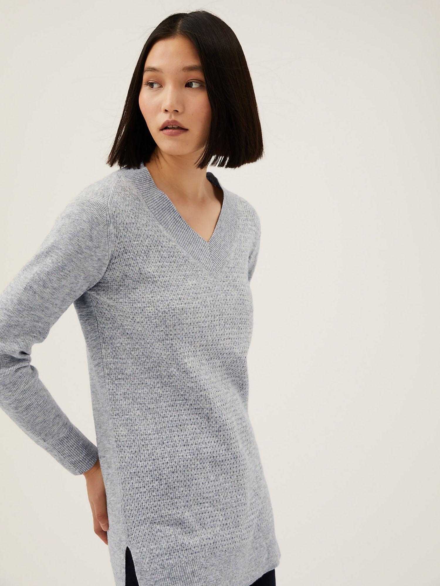 soft touch knitted v neck relaxed grey sweater