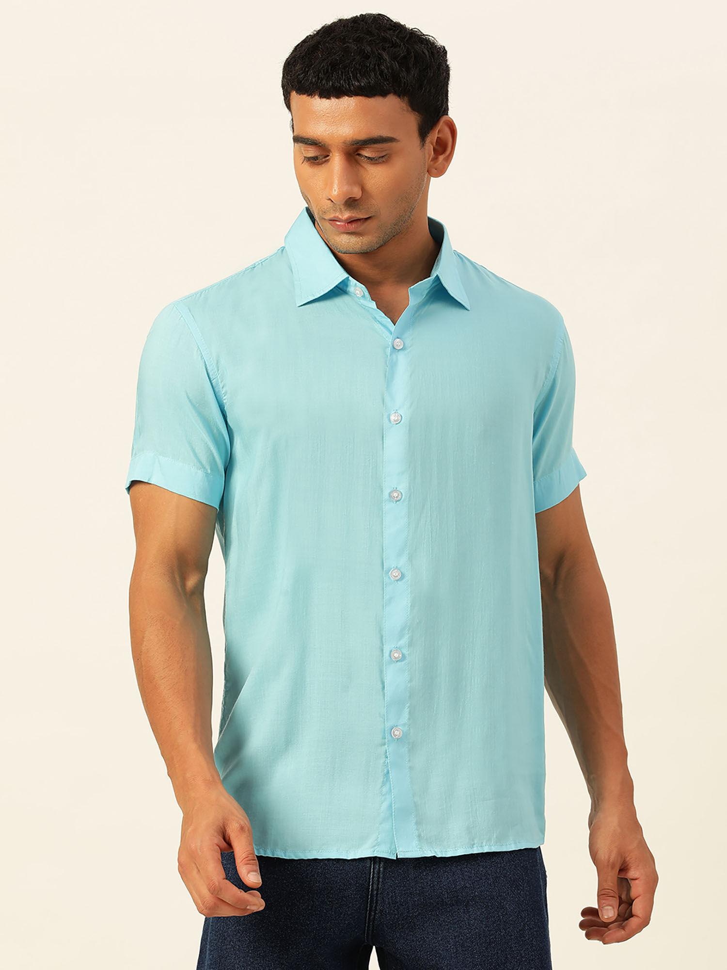 softest pastel blue slim fit unisex modal shirt