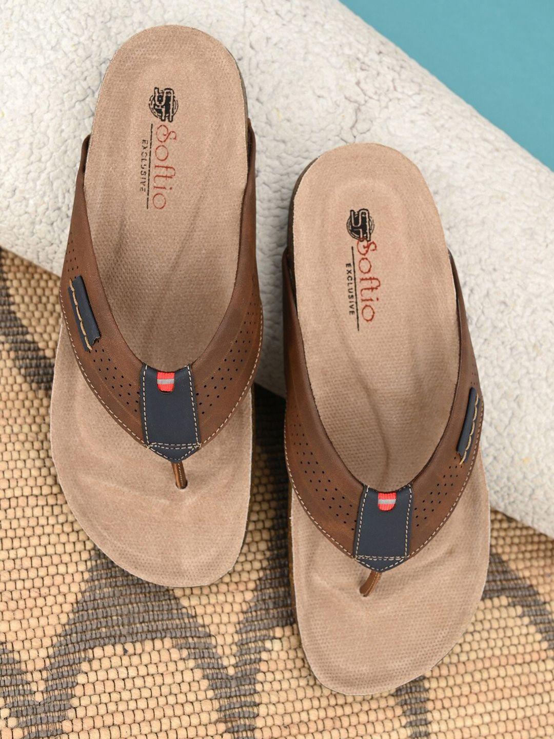 softio men beige & brown thong flip-flops