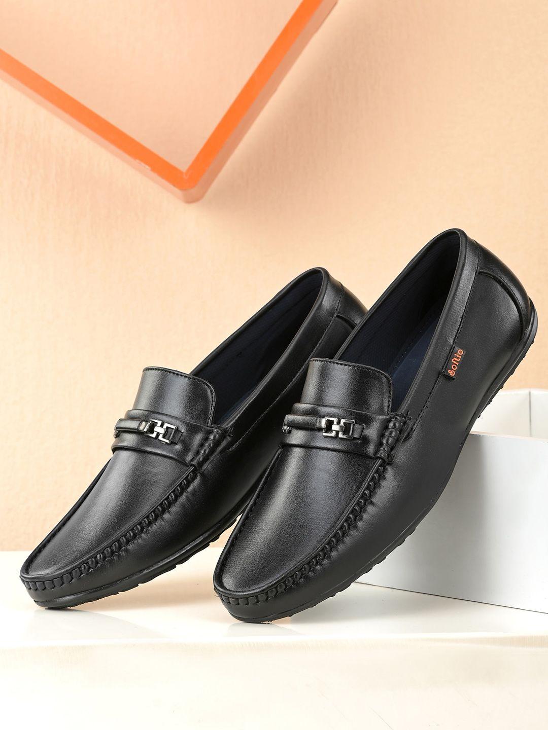 softio men black solid slip on loafers