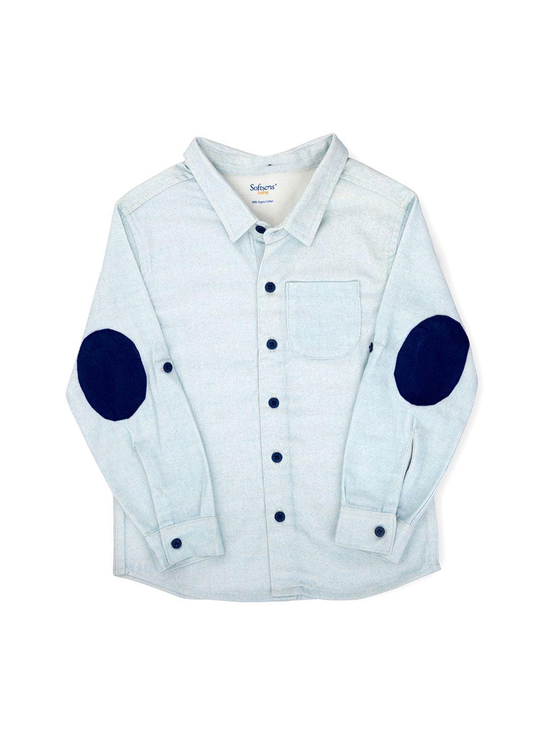 softsens boys blue regular fit organic cotton colourblocked sustainable casual shirt