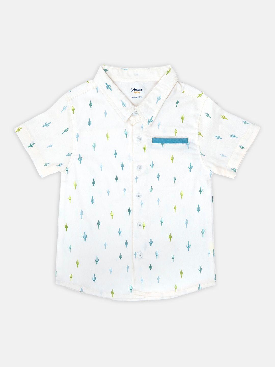 softsens boys white & blue printed organic cotton sustainable shirt