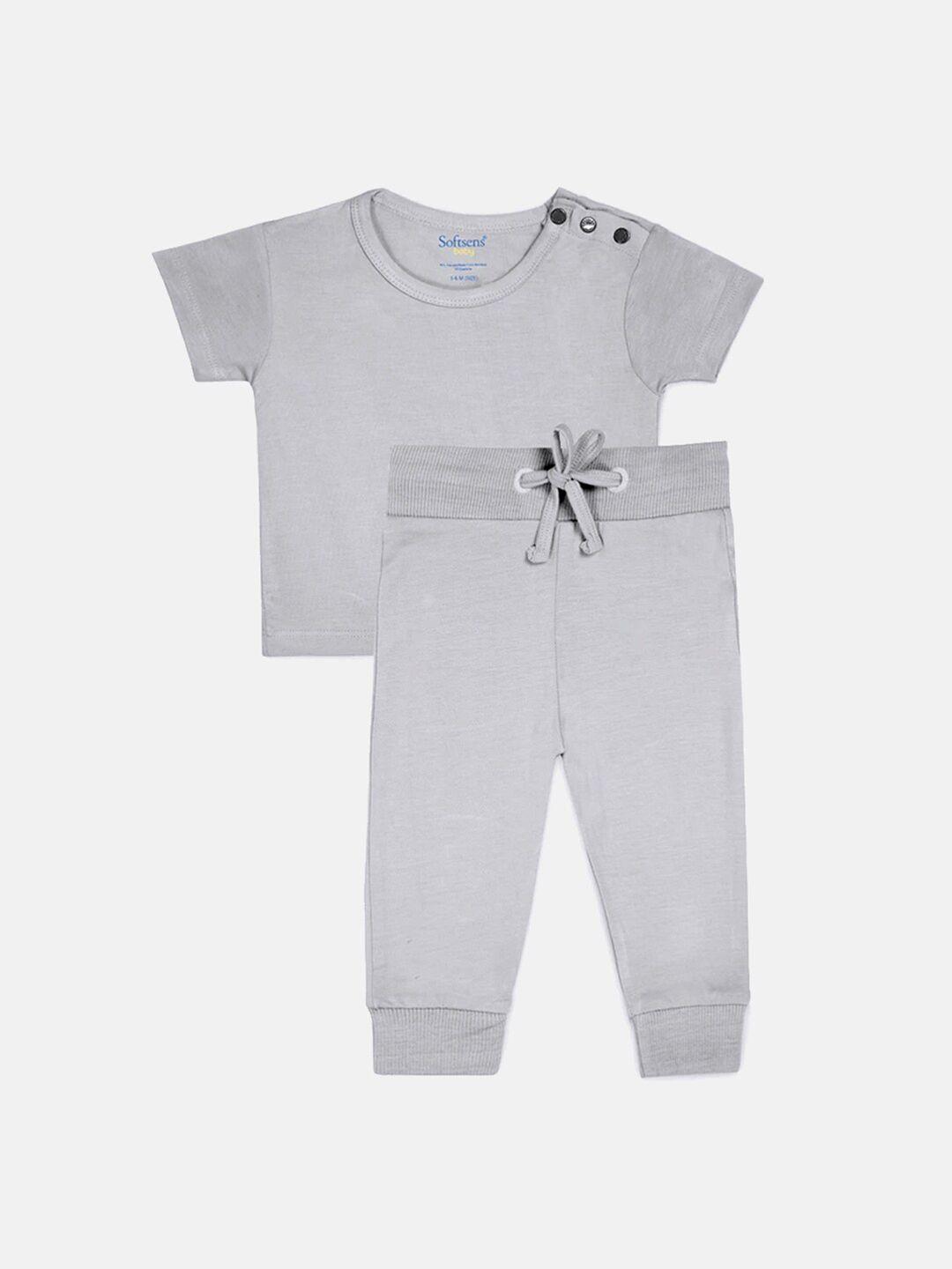 softsens kids grey solid bamboo top with pyjamas