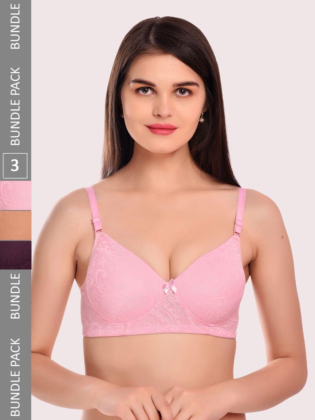 softskin beige & pink floral bra full coverage heavily padded