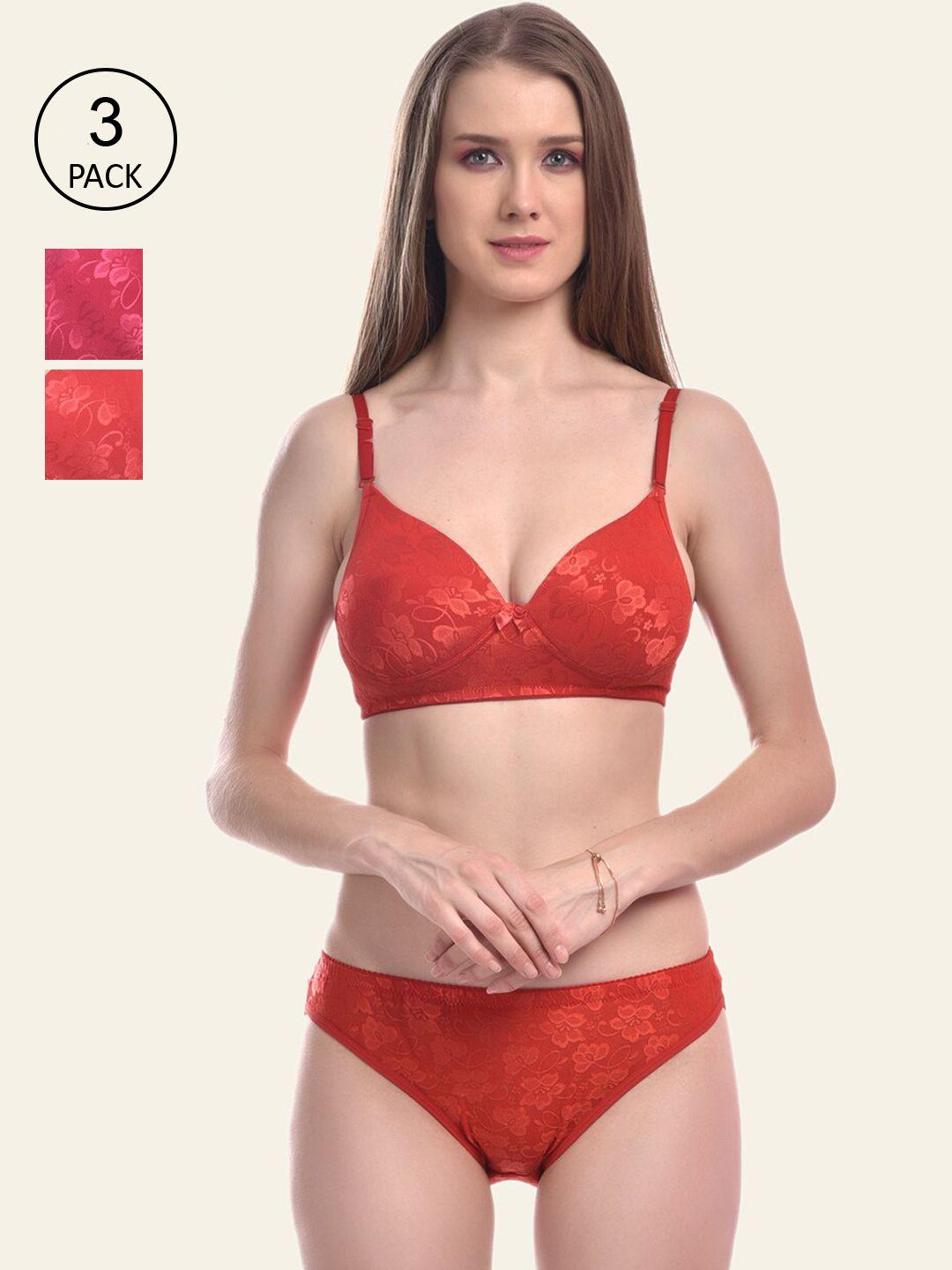 softskin pack of 3 red padded lingerie set