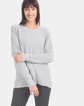 softspun textured round-neck top with dolman sleeves