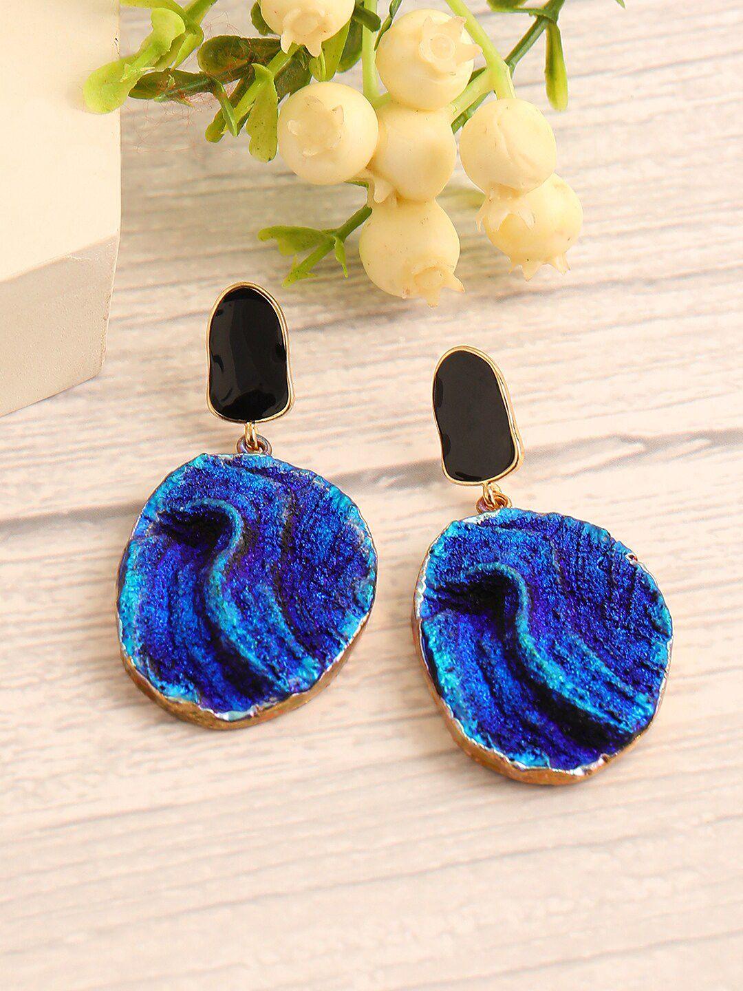 sohi black & navy blue gold plated contemporary drop earrings