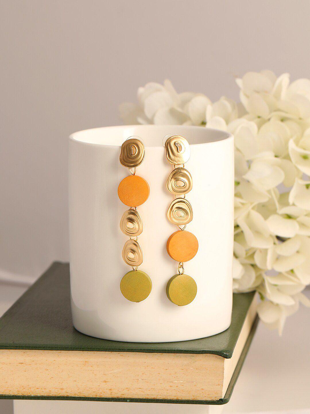 sohi copper-toned & orange contemporary drop earrings