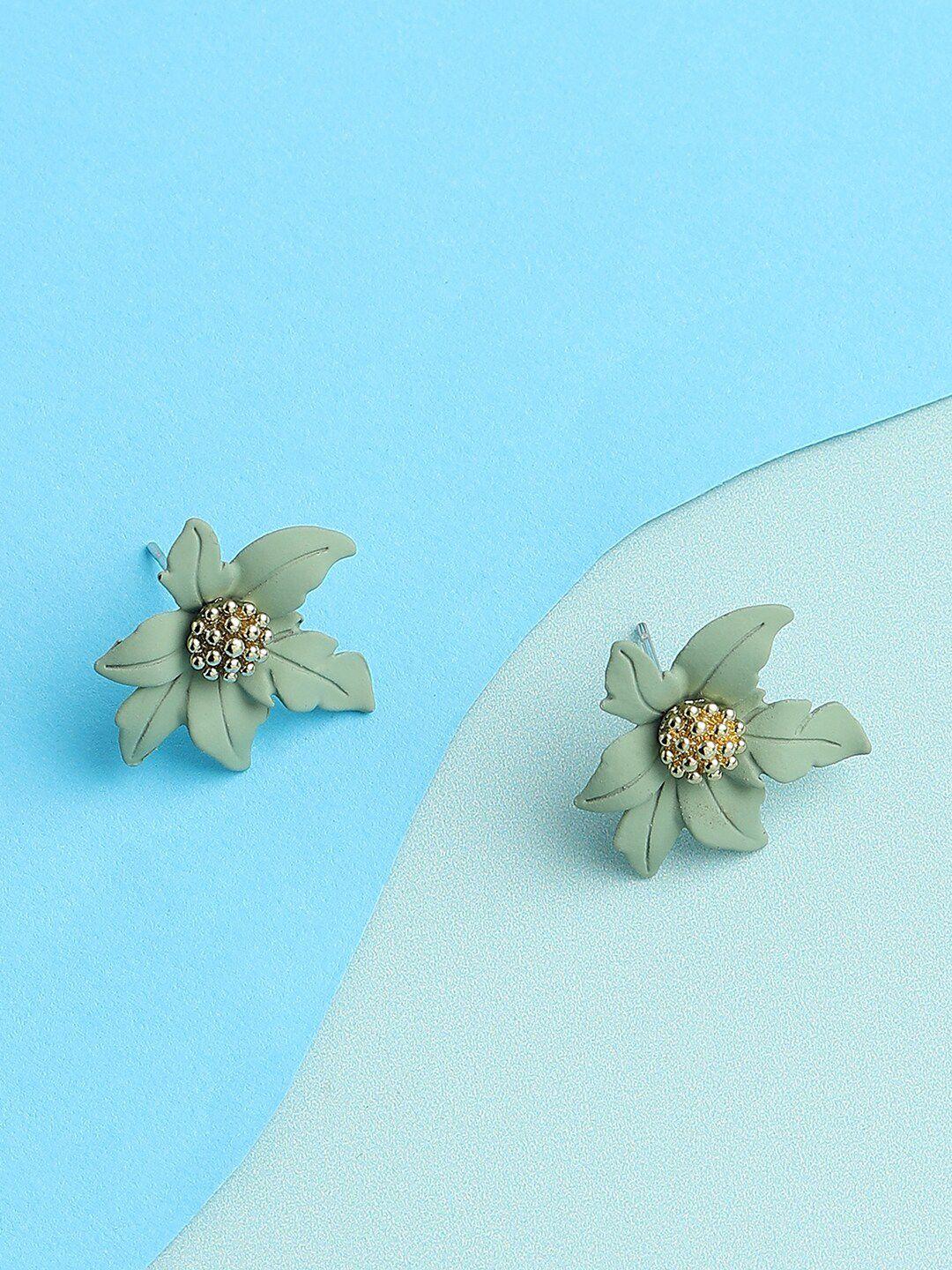 sohi gold plated green contemporary studs earrings