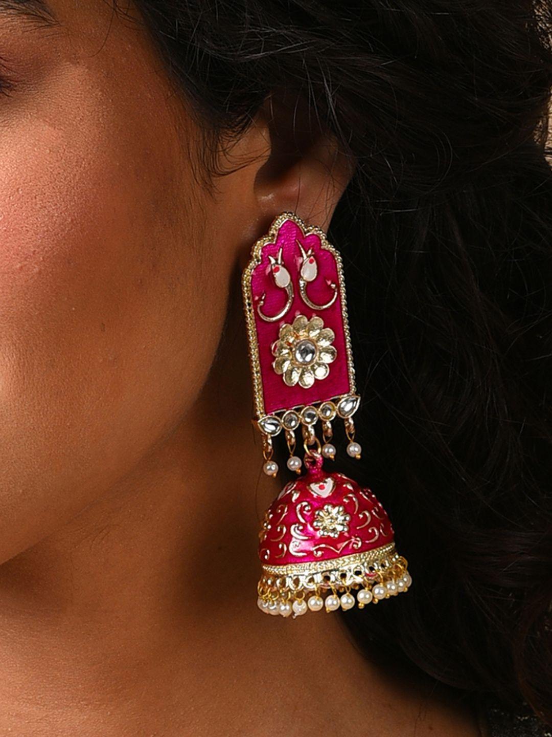 sohi pink gold plated contemporary jhumkas earrings