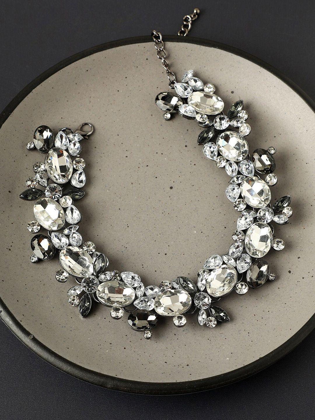 sohi silver-plated artificial stones studded antique necklace