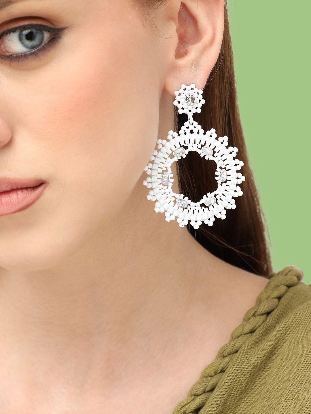 sohi silver-plated stone studded circular drop earrings