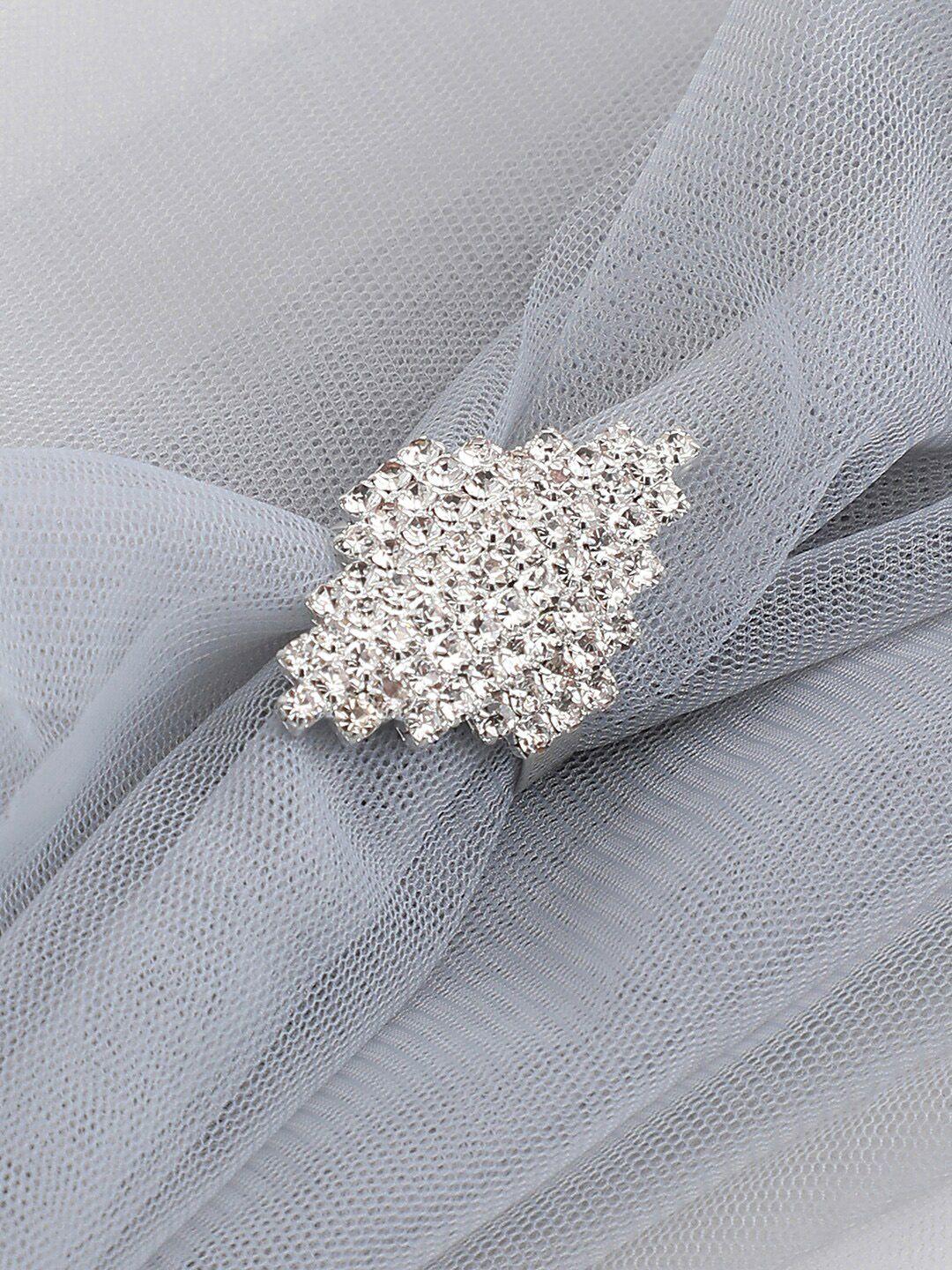 sohi white silver-plated stone-studded finger ring