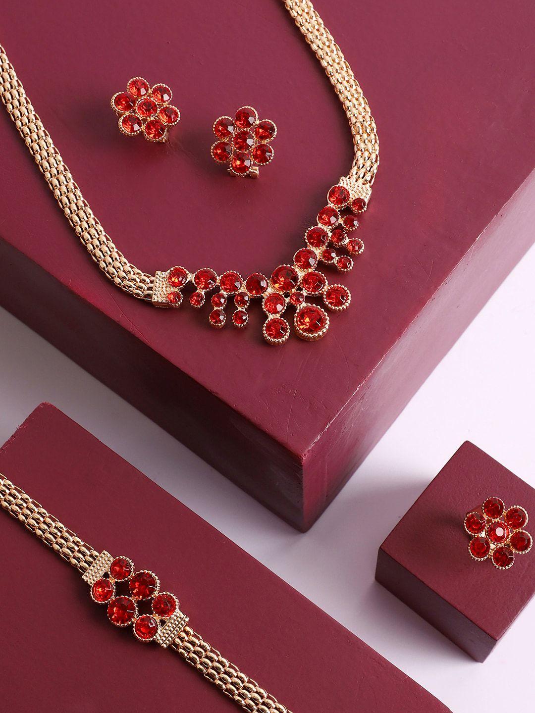 sohi women gold-plated red stone-studded jewellery set