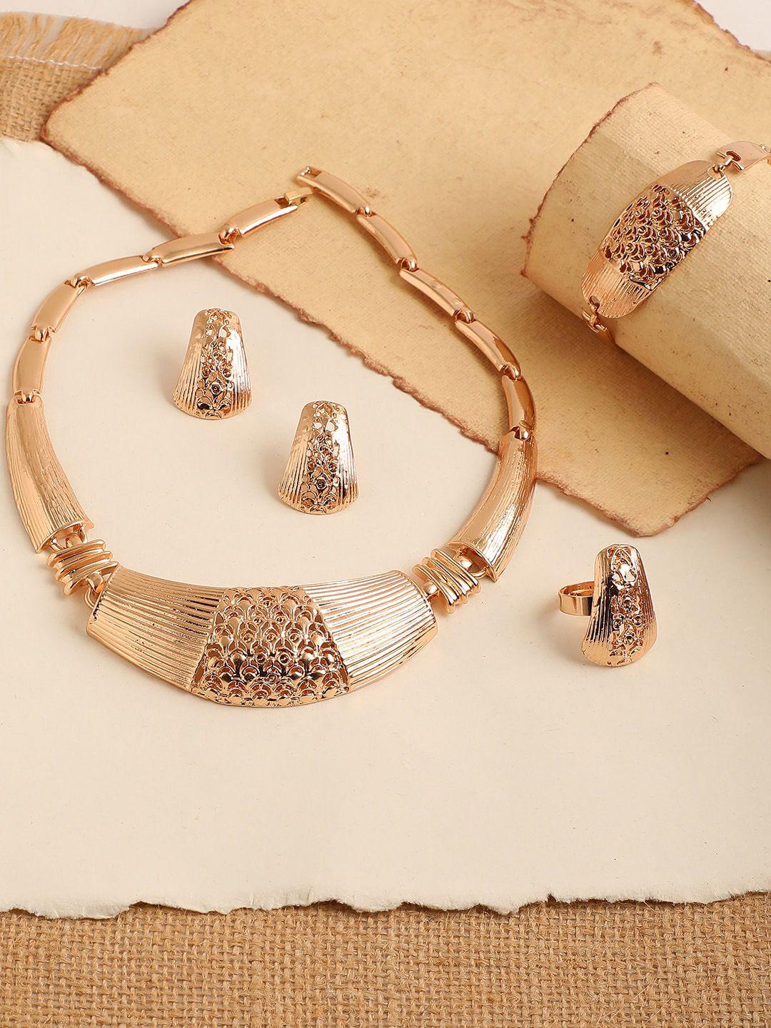 sohi women gold-plated textured jewellery set