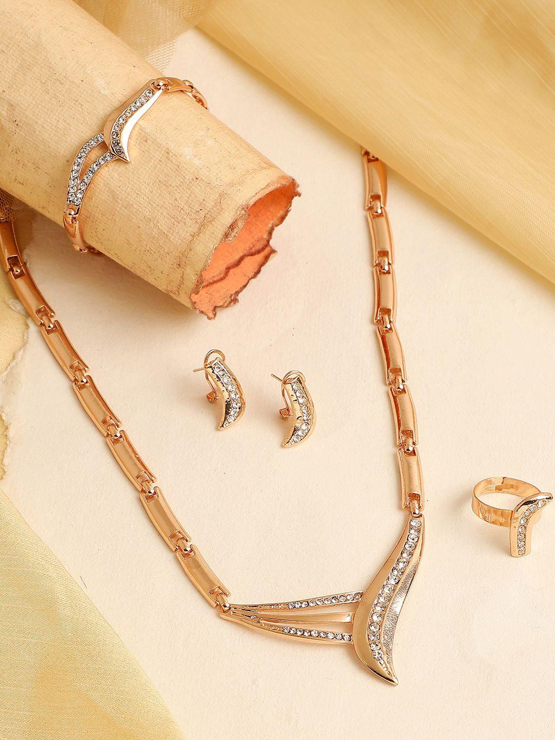 sohi women gold-plated white stone-studded  jewellery set