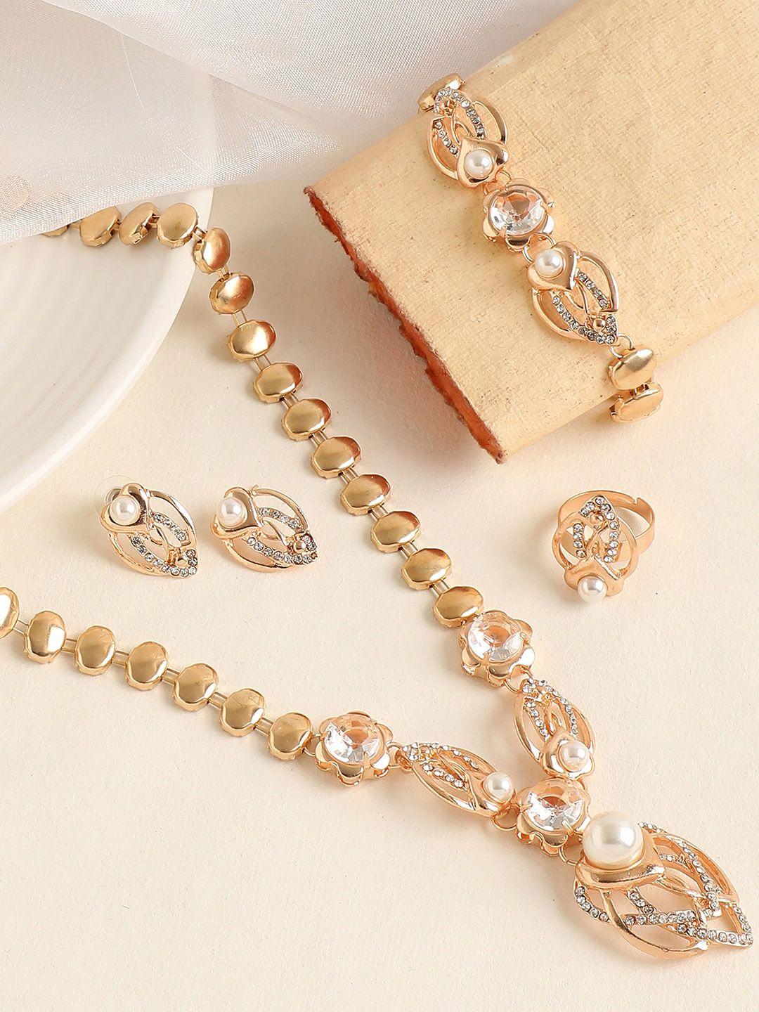 sohi women gold-plated white stone-studded jewellery set