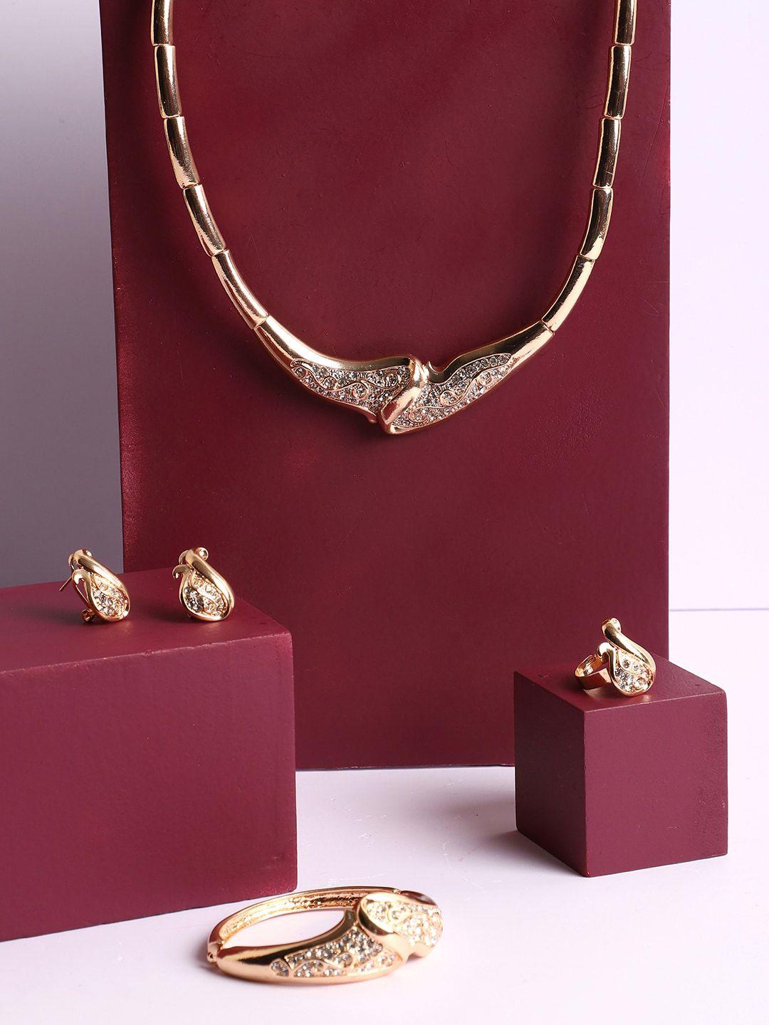 sohi women gold-plated white stone-studded jewellery set