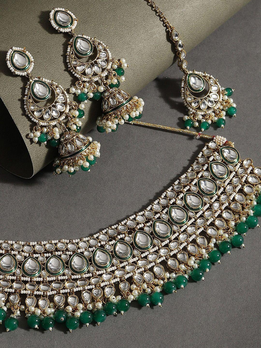 sohi women green gold-plated kundan jewellery set