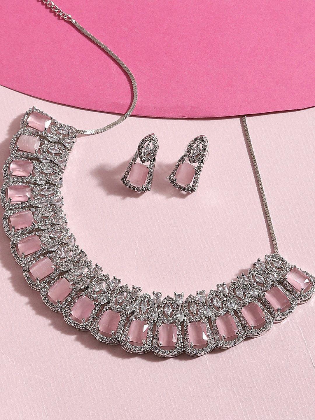sohi women silver-plated pink ad-studded jewellery set