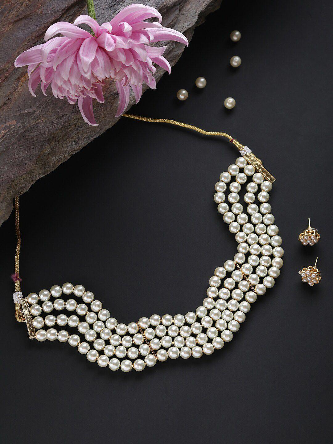 sohi women white gold-plated pearl jewellery set