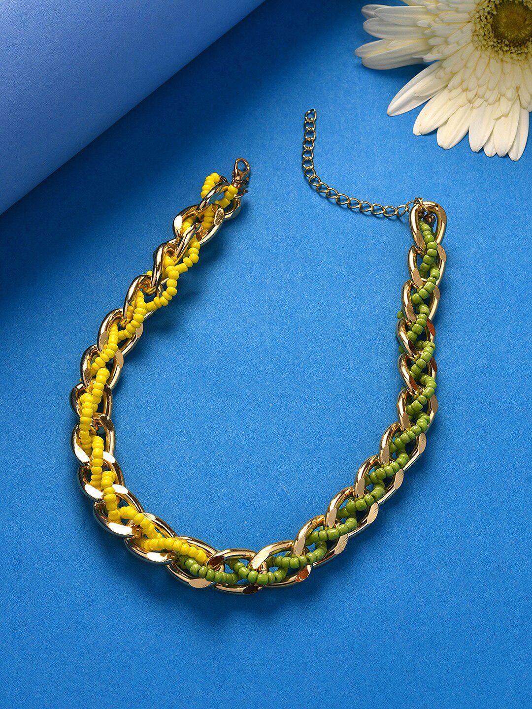 sohi yellow & green beaded gold-plated chain