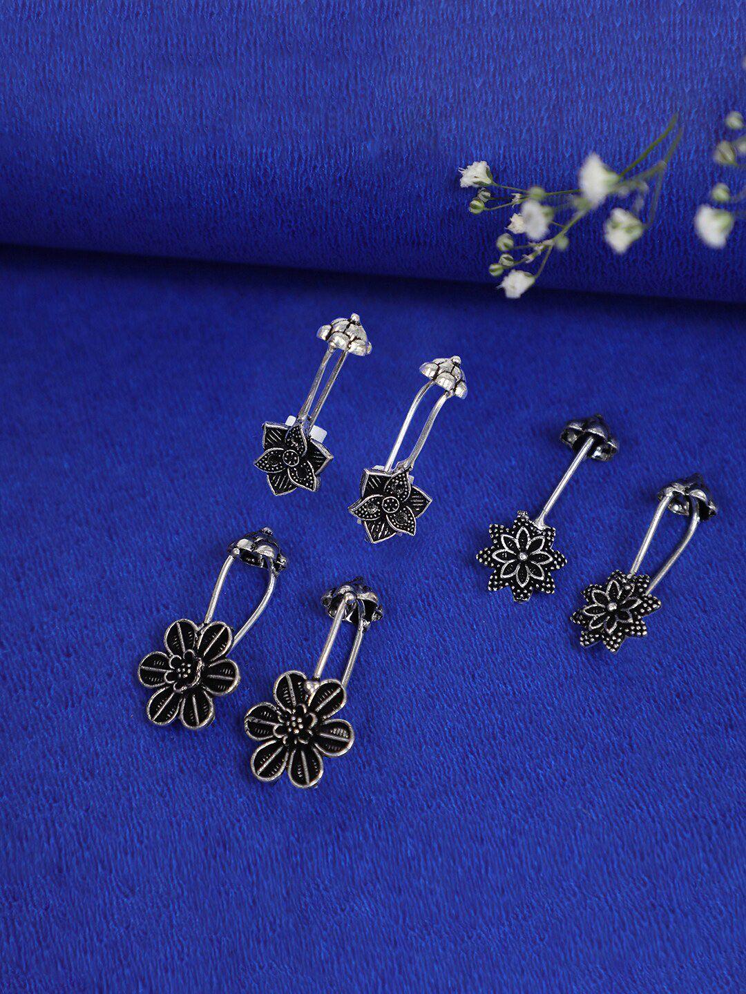 sohi black & silver-toned contemporary drop earrings