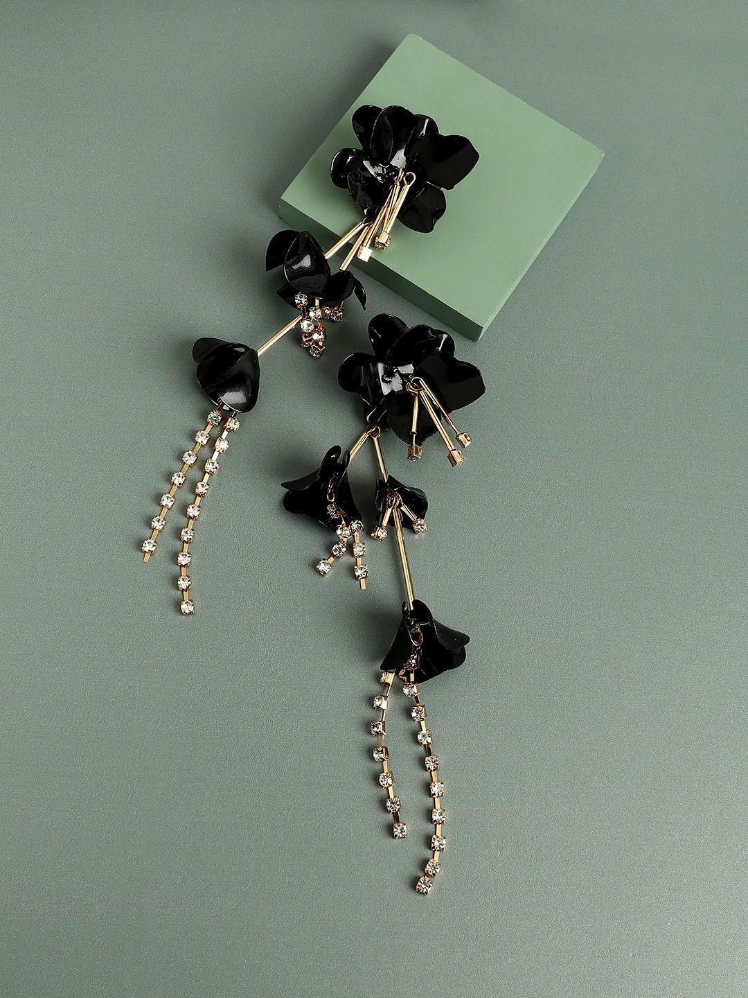 sohi black floral ear cuff earrings