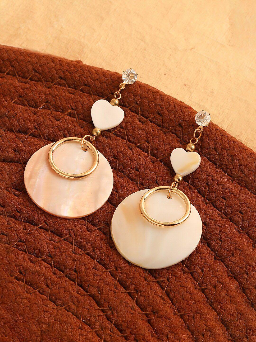 sohi cream-coloured & gold-toned contemporary gold-plated drop earrings