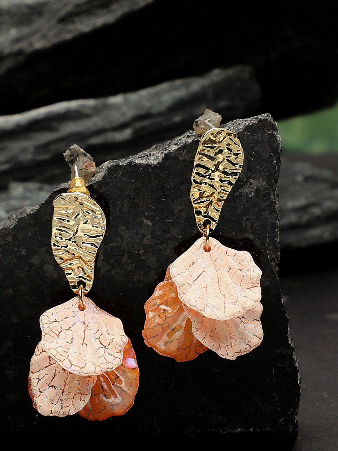 sohi gold plated & peach-coloured contemporary drop earrings