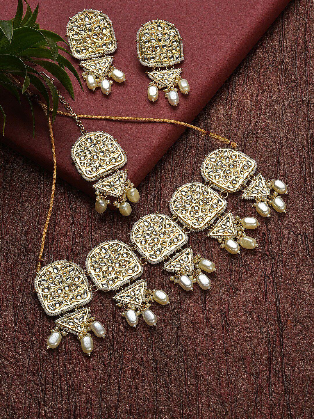 sohi gold-plated kundan-studded & pearl beaded jewellery set