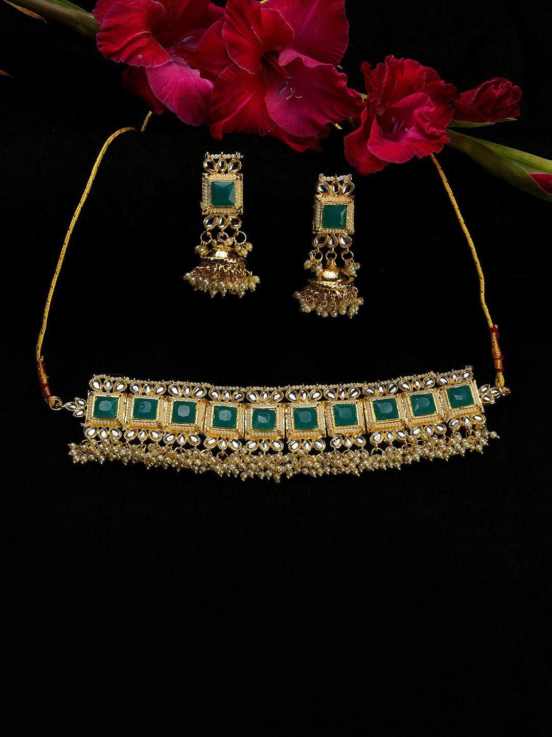 sohi gold-plated kundan-studded pearl beaded jewellery set