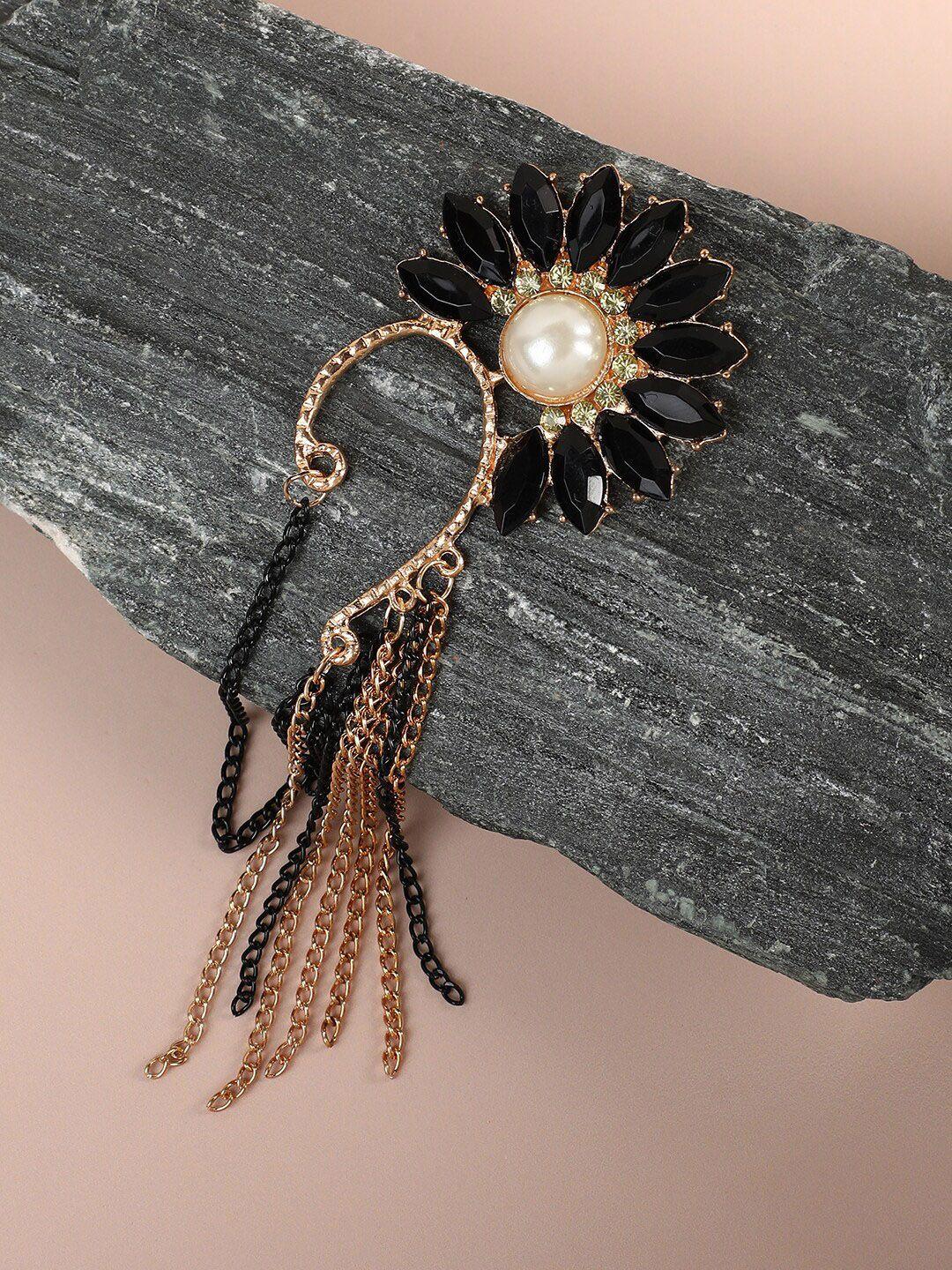 sohi gold-plated stone-studded & beaded contemporary ear cuff earrings