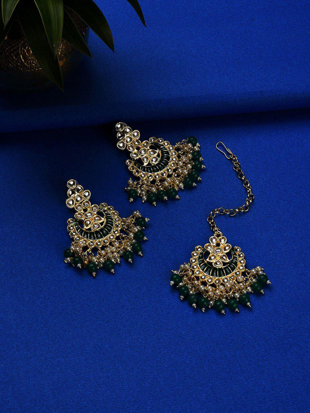 sohi gold plated stone studded & pearl beaded jewellery set