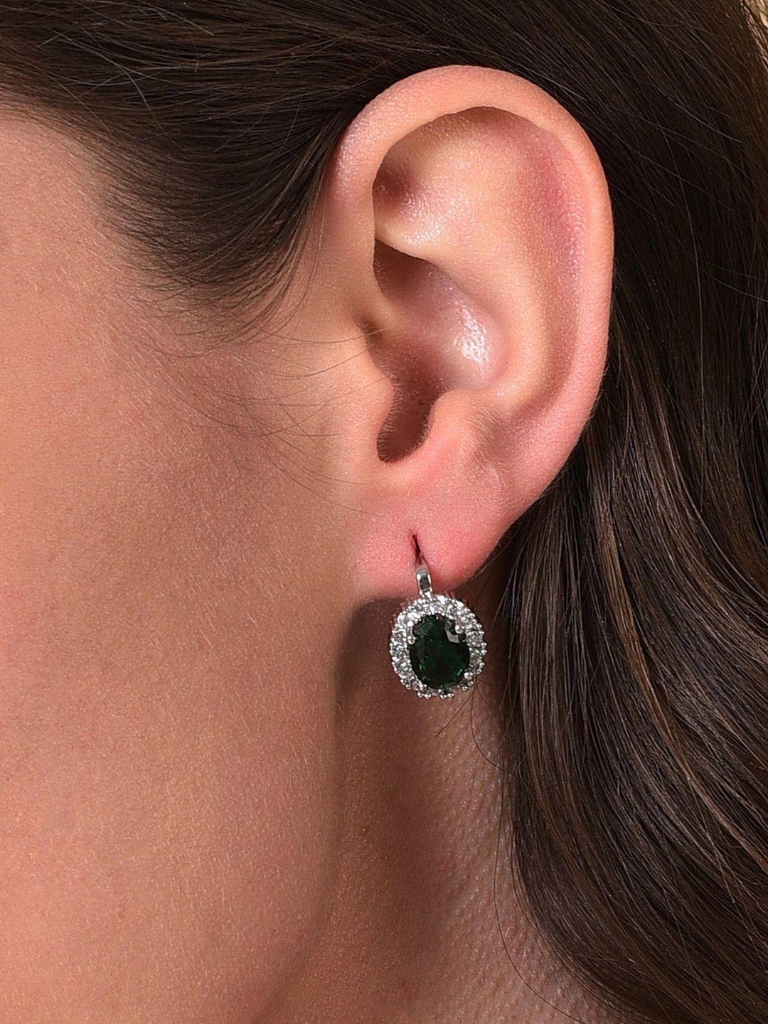 sohi green & silver-plated contemporary studs earrings