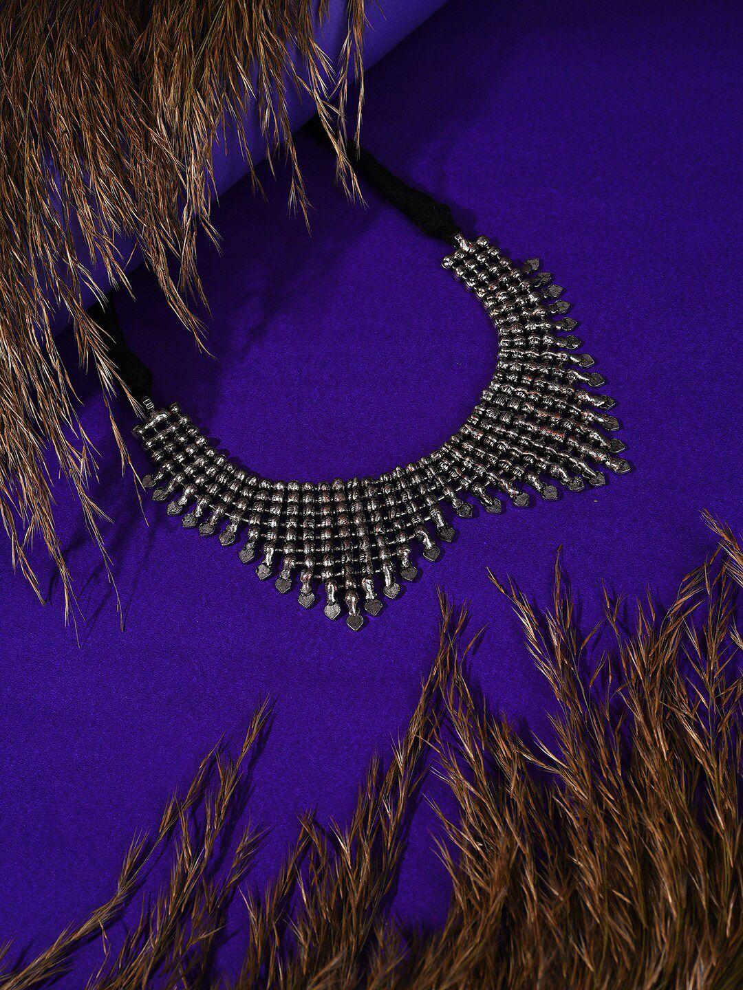 sohi grey & black silver-plated choker necklace