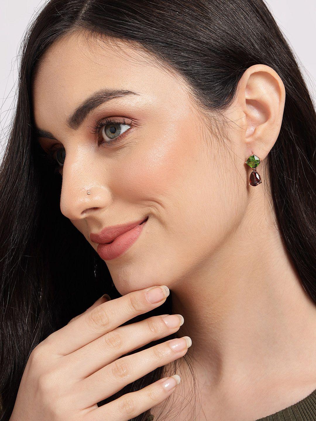 sohi maroon & green gold-plated contemporary studs earrings