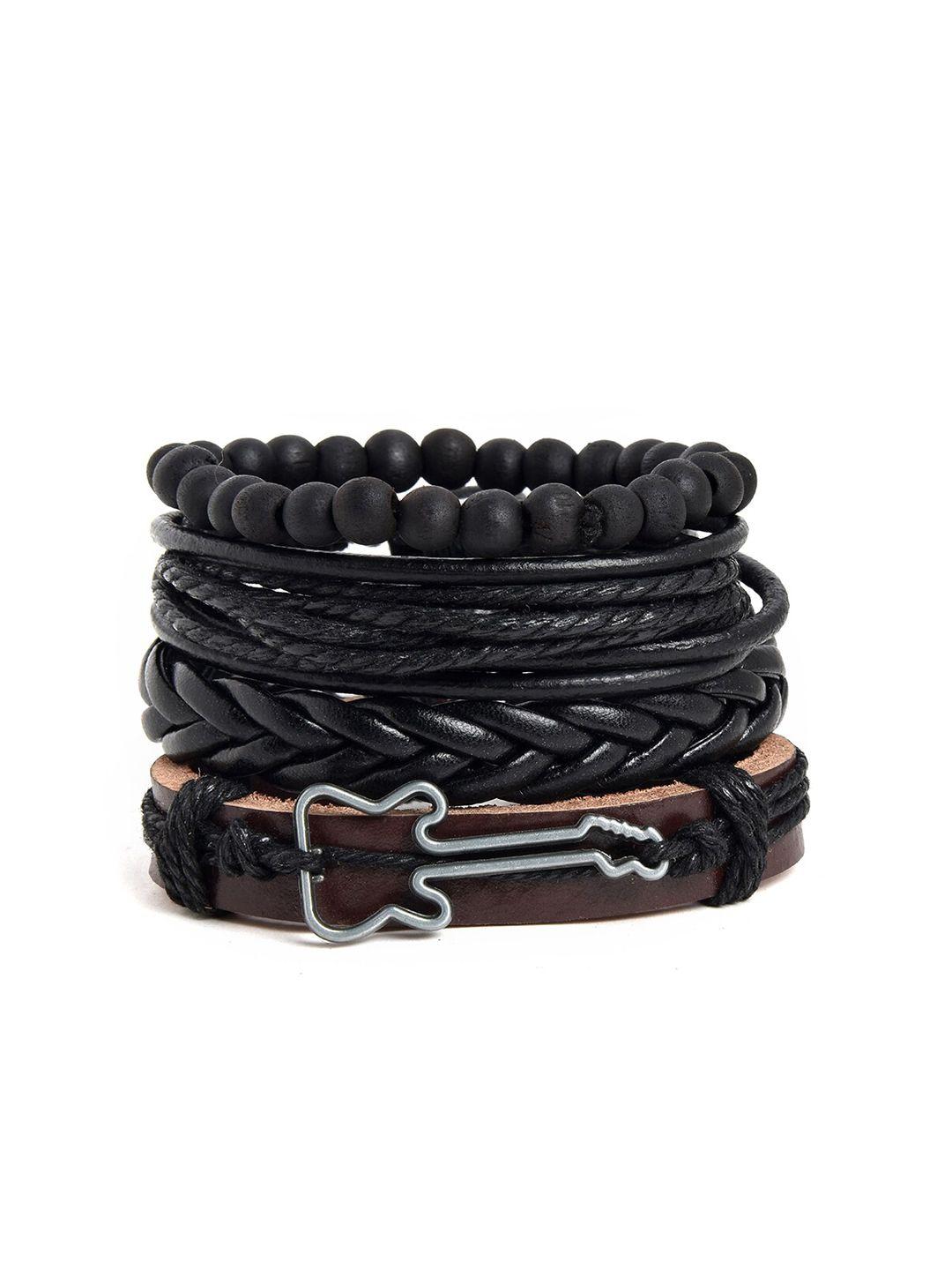 sohi men set of 4 black leather wraparound bracelets