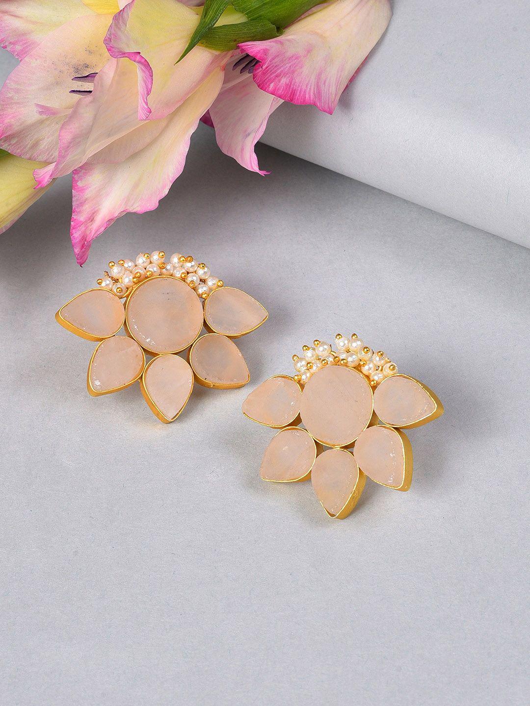 sohi pink & gold-plated floral studs earrings