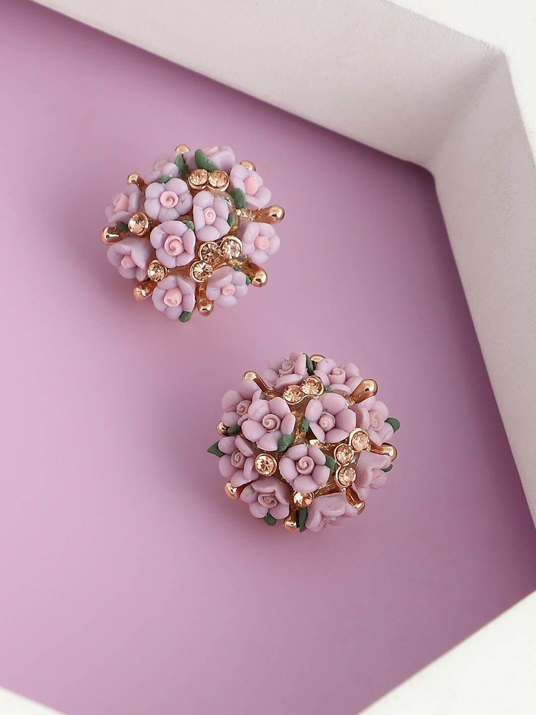 sohi purple & gold-plated floral studs earrings