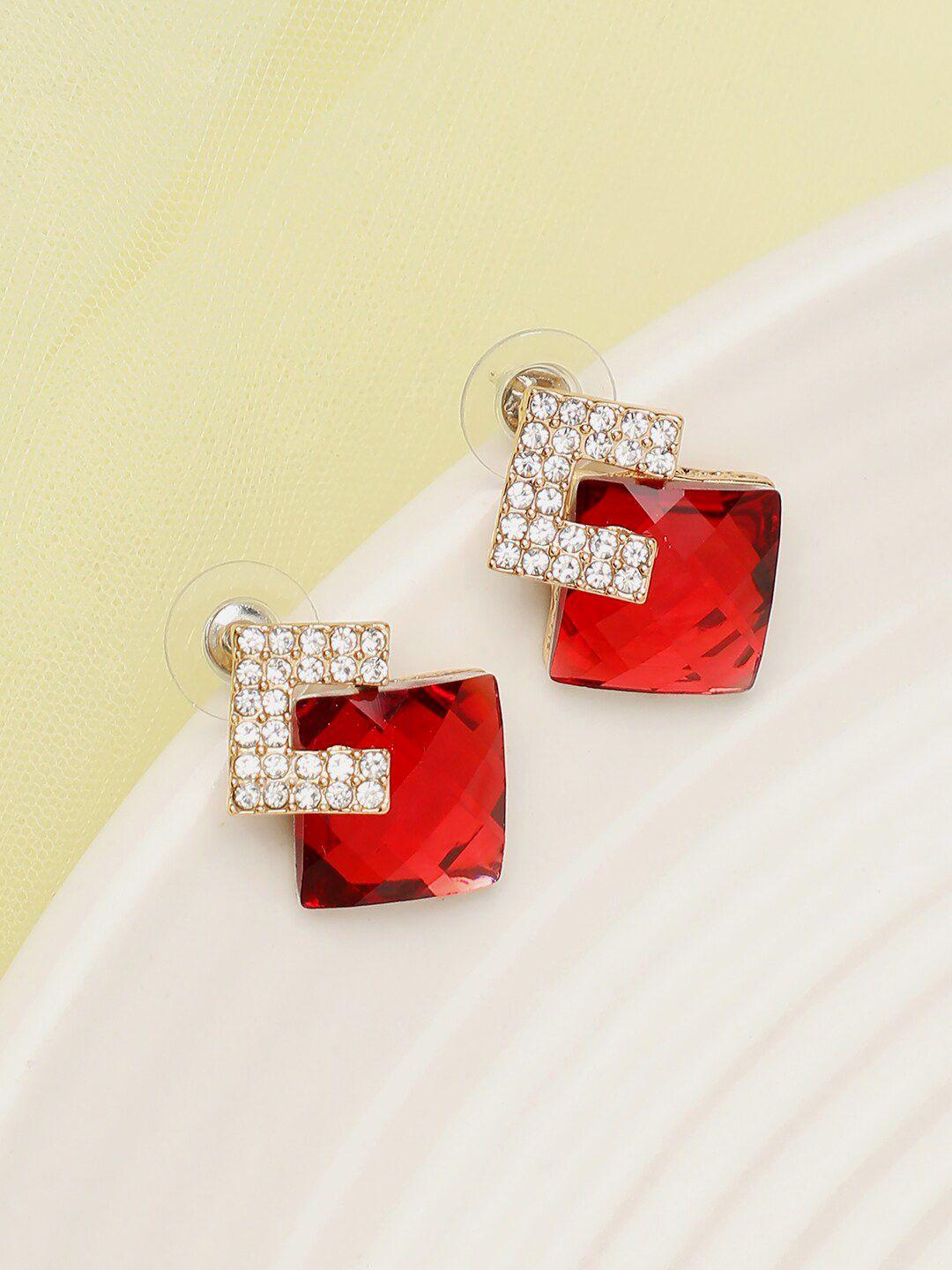 sohi red & white gold-plated contemporary studs earrings