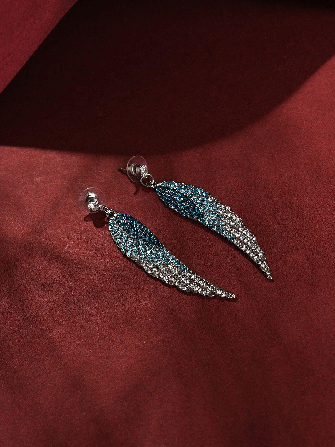 sohi silver-plated feather shaped drop earrings