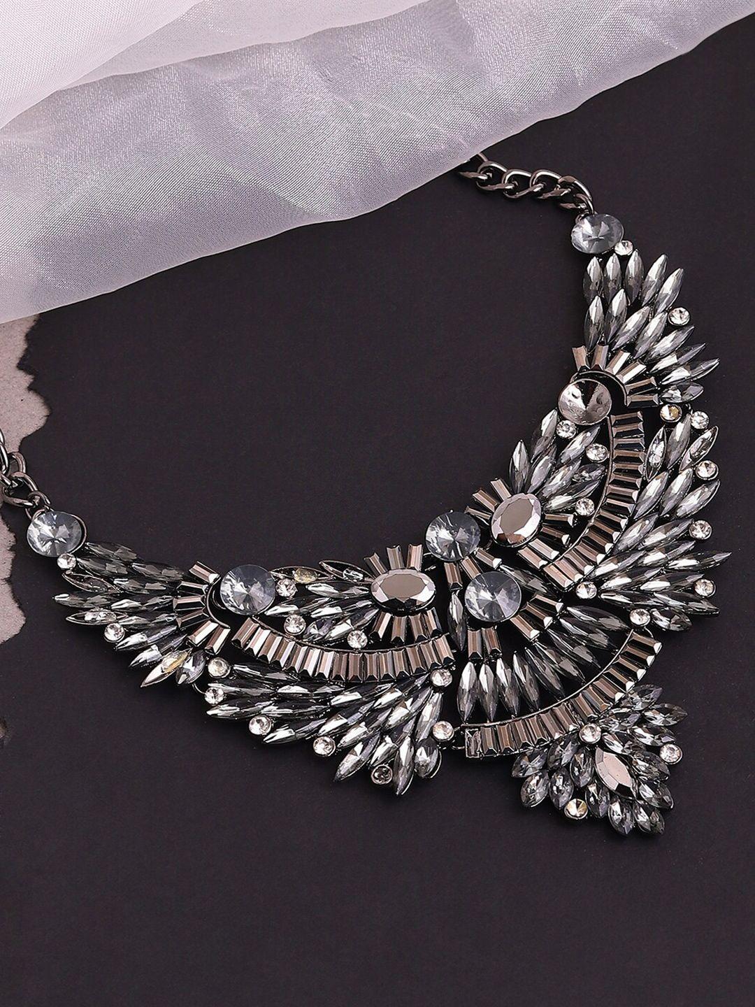 sohi silver plated stone studded designer necklace