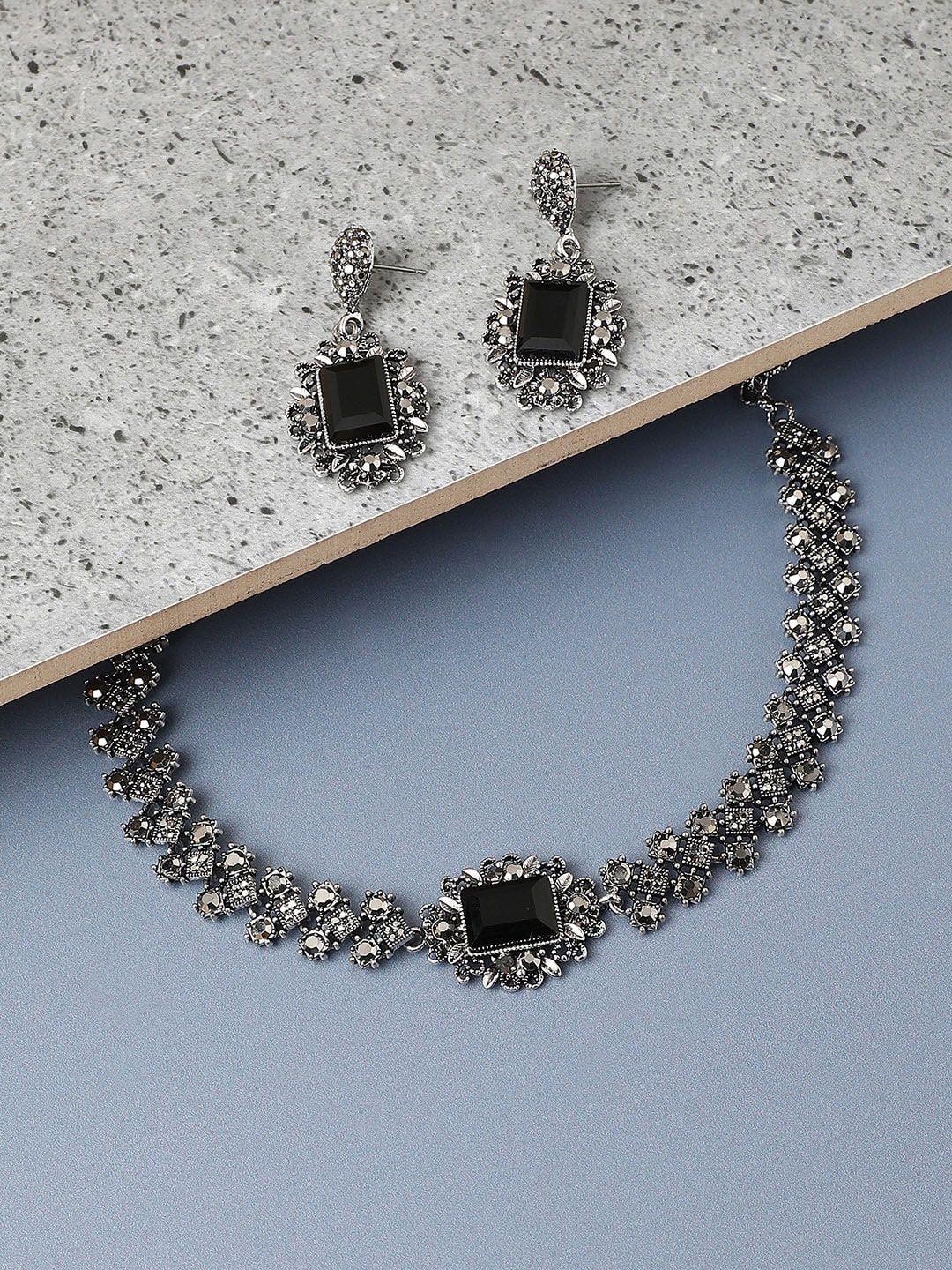 sohi silver-plated stone-studded jewellery set