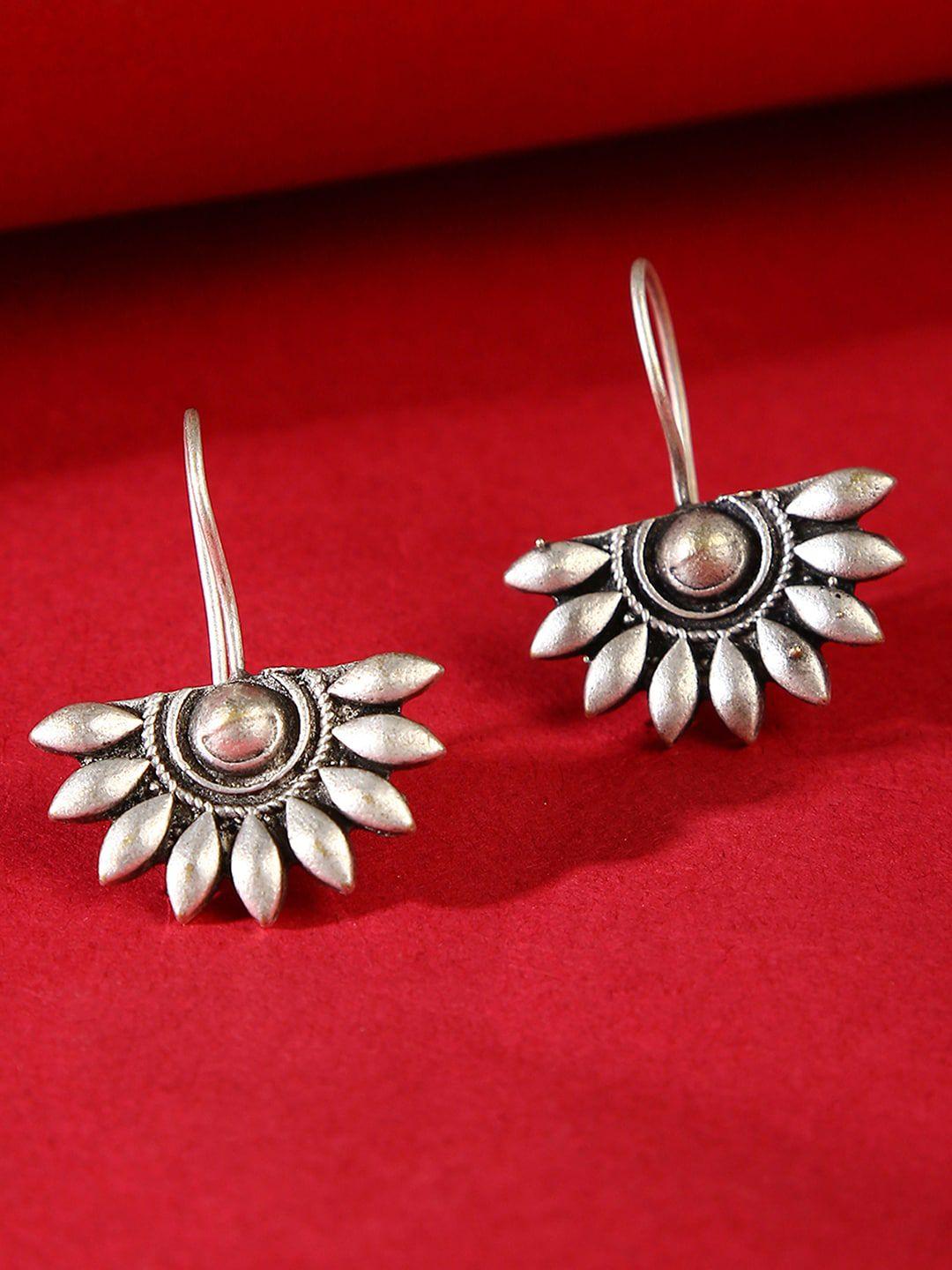 sohi silver-toned floral shaped oxidised drop earrings