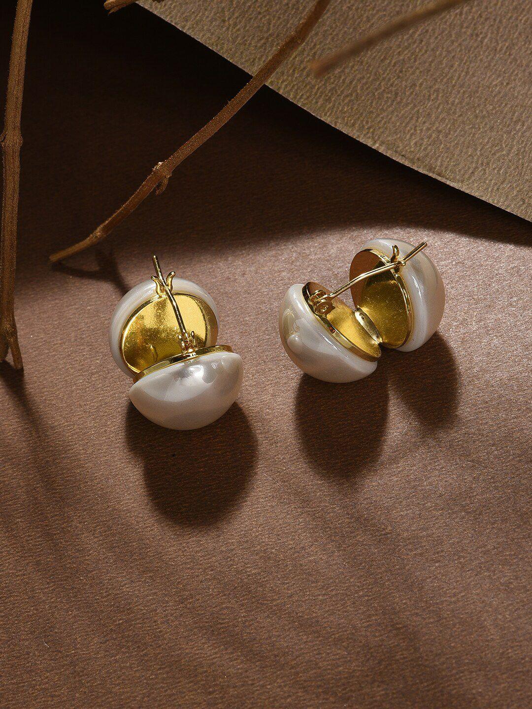 sohi white & gold-plated contemporary studs earrings