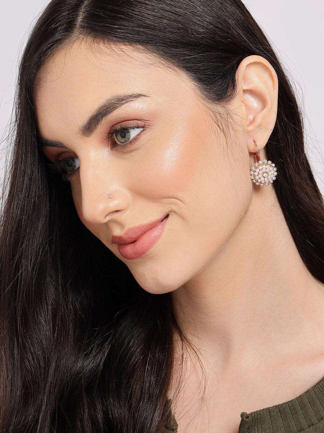 sohi white & gold-plated floral drop earrings