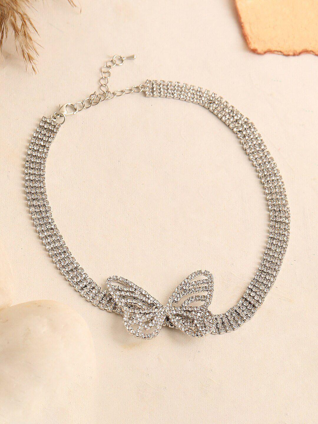 sohi white & silver-toned silver-plated choker necklace